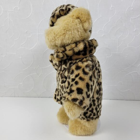 Berkley Designs Kids Stuffed Teddy Bear 13" Pearl Necklace Leapord Fur‎ Coat - Picture 4 of 12